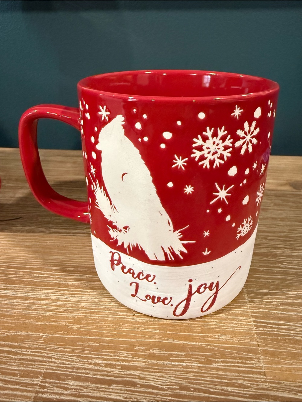 Holiday/ Christmas  Cardinal Red and White 'Peace Love Joy' Ceramic Mug
